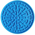 Blue circular silicone slow feeder dog mat with bone-shaped obstacles and paw pattern - Independent Opp Packaging / Dog Bone Suction Cup (blue)