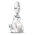 Three-layered cat pendant with white enamel and sparkling crystals in silver finish - Three Cats Nested Style (001)