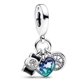 Charm in argento S925 con macchina fotografica, globo a cuore e mini bussola - Tema Di Viaggio 3 In 1 (005)