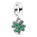 Ciondolo quadrifoglio in argento lucido con cristalli verdi scintillanti - Stile Quadrifoglio in Gemma Verde (027)