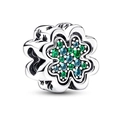 Pendentif trèfle à quatre feuilles argenté avec cristaux verts pour bracelets DIY - Trèfle à Quatre Feuilles (010)