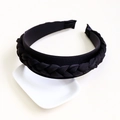 Fashionable black braided headband for women featuring a thick woven fabric design - Braided Braid Wide Edge Headband / Black