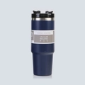 30oz dark blue vacuum insulated travel mug with straw and reusable packaging wrap - 30oz / Dark Blue
