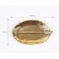 Golden leaf-shaped jewelry tray with vein texture and 148mm length measurement - Small / Gold