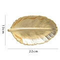Golden leaf-shaped jewelry tray with electroplated finish and feather vein details, size 22cm - Large / Gold