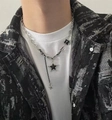 Hip hop titanium steel star pendant necklace with black enamel detail for women and men - Black Star Splicing Necklace X3316