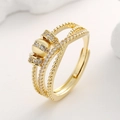 Verstellbarer goldener Mehrschichtring mit Zirkonia und drehbaren Perlen für Damen - Einstellbar Offen / Gold