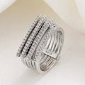 Mehrlagiger S925 Sterlingsilber-Drehring mit Reihen aus weißen Zirkonia-Kristallen - US 8 / Weißgold