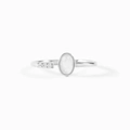 Vintage silver-tone opal ring with oval cabochon and zirconia stones in white - Adjustable Open / White Gold
