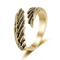 Vintage gold wing-shaped open ring featuring detailed feather textures and adjustable band - Adjustable Open / Gold
