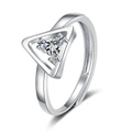 Silver triangle zircon open ring featuring geometric cutout design on white background - Silver Style / Adjustable Open / White Gold