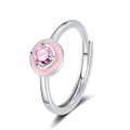 Adjustable silver ring featuring a pink enamel circle and a round pink zircon center - Adjustable Open / Platinum Gold - Pink Zirconia