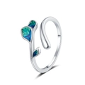 Anillo de hoja ajustable plateado con esmalte degradado verde en fondo blanco - Abierto Ajustable / Plateado