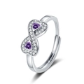 Silver infinity ring with purple heart-shaped stones and pavé cubic zirconia accents - Adjustable Open / White Gold