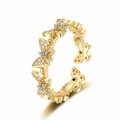Elegant gold butterfly ring with white zircon stones and adjustable open band design - Adjustable Open / Gold