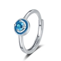 Adjustable silver ring with round blue moissanite and deep blue enamel detail - Adjustable Open / White Gold Color-Blue Zirconia