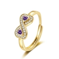 Infinity heart ring in gold finish with purple stones and micro-pave cubic zirconia - Adjustable Open / Gold