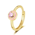 Anello regolabile placcato oro 18K con zircone rosa e dettagli in smalto rosa - Aperto Regolabile / Oro-Zircone Rosa