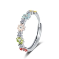 Anillo ajustable de plata S925 con margaritas de esmalte de colores y piedras de circón - Abierto Ajustable / Oro Blanco