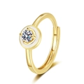Anello regolabile placcato oro 18K con smalto bianco e scintillante moissanite tonda - Aperto Regolabile / Colore Oro - Zircone Bianco