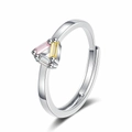 Adjustable silver ring with rectangular pink, yellow, and white zircon stones - Triangle Design (Three Stones)