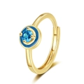 Anello regolabile dorato con design circolare in smalto blu e pietra centrale rotonda - Aperto Regolabile / Colore Oro - Zircone Blu