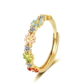 Adjustable golden ring with colorful daisy flowers and sparkling cubic zirconia stones - Adjustable Open / Gold