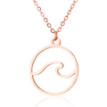 Elegante collar de acero inoxidable en oro rosa con colgante de ola minimalista hueco - Oro Rosa