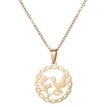 Collar dorado minimalista con colgante circular calado de colibrí geométrico - Colibrí Flor Hueco (721 Oro)