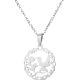 Stainless steel necklace with hummingbird and floral pattern open circle pendant - Round Hummingbird Flower Steel (721)