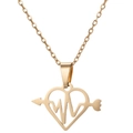 Collar de acero inoxidable dorado con colgante de corazón, latido y dije de flecha - Corazón ECG Flecha Hueco (720 Oro)