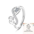 Silver open ring with heart stone and baby footprints for motherhood jewelry - Adjustable Open / Silver Plated Ring With Card
