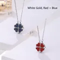 Collana a quadrifoglio a due stili con pendenti a cuore in cristallo rosso e blu - Color Platino (Rosso + Blu) (XL0061)