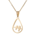 Golden drop pendant necklace featuring hollow dual birds on a branch design - Teardrop Birds Gold (719)
