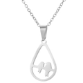 Waterdrop-shaped hollow pendant necklace featuring two birds on branches in silver finish - Teardrop Birds Steel (719)