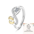 Anillo de plata ajustable con circonita corazón y dos huellas doradas de bebé - Abierto Ajustable / Anillo Bicolor Con Tarjeta