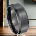 Minimalist black titanium steel ring with matte brushed finish and polished edges - US 7 / 8mm / Black Double Beveled Matte