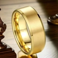 Polished gold tungsten ring with a brushed matte finish and inner band engraving - US 7 / Matte Gold Double Beveled Edge 8mm (24-C-2)