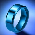 Sleek 6mm blue polished stainless steel minimalist ring with beveled edges for men - US 7 / 8mm / Blue Double Beveled Matte