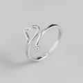 Bague ouverte en argent S925 minimaliste avec coeur ajouré et pierre de zircone - Ouvert Réglable / Platine