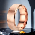 Rose gold stainless steel ring with vertical brushed finish and polished inner surface - US 7 / 8mm / Rose Gold Double Beveled Matte