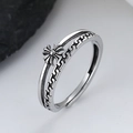 Verstelbare Thaise zilveren ring met kruis- en kettingmotieven in vintage punk-stijl voor - Verstelbaar Open / Antiek Zilver