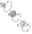 Vista detallada de 3 anillos giratorios ajustables con motivos de girasol y estrella - Abierto Ajustable / Set de 3 piezas
