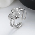 Minimalist double-layered silver heart ring with lava texture and adjustable open band - Silver