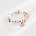 Verstellbarer Anti-Angst-Ring in Roségold mit beweglichen Perlen und Silberperle - Einstellbar Offen / Roségold + Weißgold