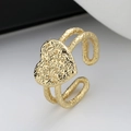 Double-layered gold heart open ring featuring unique lava texture and vintage style - Gold