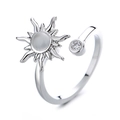 Drehbares 3er-Set verstellbarer Sonnenring mit Katzenauge und Zirkonia-Inlay - Einstellbar Offen / Rotierende Sonne und Mond
