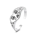 Bague ouverte vintage en argent avec motif cœur triste et visage qui pleure - Ouvert Réglable / Or Blanc