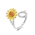 Adjustable S925 sunflower ring with orange zircon and You are my sunshine engraving - Letter O