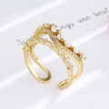 Verstellbarer Goldwellenring für Damen mit Zirkonia-Inlay und doppellagigem Design - Einstellbar Offen / Gold